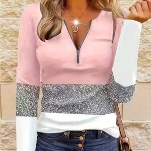 Pink and Silver Women's Top